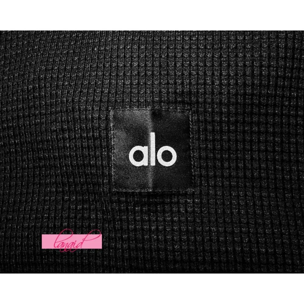 Alo Waffle Weekend Escape Mock Neck Long Sleeve Black Turtleneck Thermal Sweater